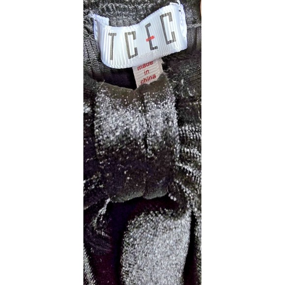 TCEC Women's M Black Mini Dress Spaghetti Straps Bow Pockets Smocking Velour - Picture 7 of 16